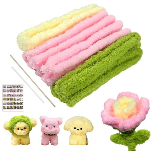 10 Stück Pfeifenreiniger zum Basteln von übergroßen rosa Rosen, 1m x 1,5cm | 3 Farben Dicke Pfeifenreiniger Blumen Set, mit Klebestiften & Holzstäbchen,ideal als Geschenk zu Valentinstag & Weihnachten