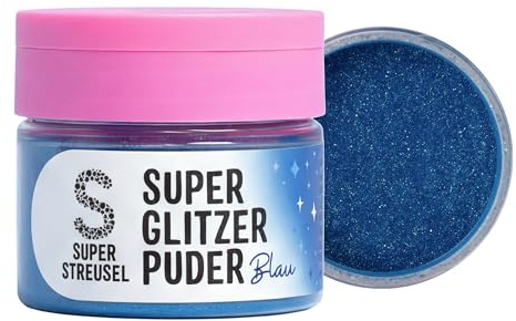 Super Streusel SuperGlitzerPuder Blau - essbarer Glitzer Backdeko (10g) | Essbares Glitzerpulver für Torten, Cupcakes, Kuchen, Glitzerstaub für Fondant & Sahne