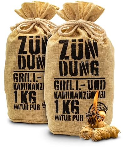 ZÜNDUNG Grill- und Kaminanzünder 2X 1 kg Doppelpack Holzwolle Wachs, 100% nachhaltige Bio Grillanzünder Holzwolle, Feueranzünder, Holzanzünder (Grill-, Kamin- & Ofenanzünder)