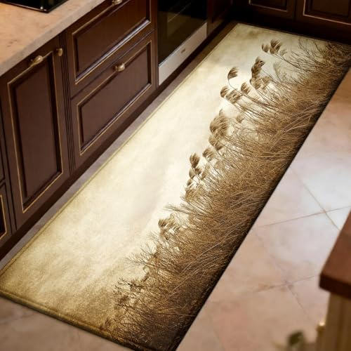 marrone Tappeto cucina 50 x 180 cm Erba selvatica e canne retrò Impermeabile, antiscivolo, antimacchia, lavabile in lavatrice, passatoia in poliestere per corridoio e cucina