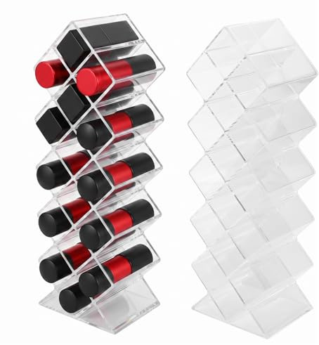 GZRXIOUS 2PCS organizador de pintalabios 16 compartimentos lipstick organizer acrílico transparente forma pez para tocador baño organizador maquillaje sala de maquillaje profesional
