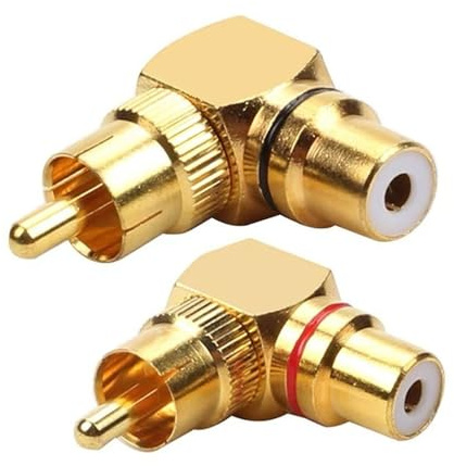 Yvxotrxnk 1/5/10 par 90 grader RCA hane till honadapter, guldpläterad mässing höger vinkelkontakt för ljudvideo, 2 st per set (svart) 1 st)