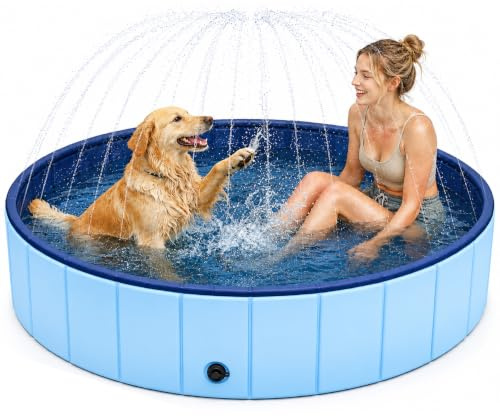Hundepool mit Sprinkler,160x30cm Faltbarer Hundepool,Hundepool Klein