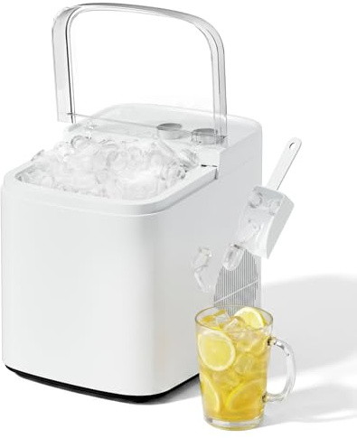 ROVSUN Machine à Glaçons, 14kg/24h, 9 Glaçons en 6 Minutes, Machine a Glacons Auto-Nettoyante, Commande Rotative, 2 Tailles de Glaçons, Indicateurs eau/glace pleine, Idéale Maison/BBQ/Soirée