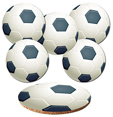 Addies Glas-Untersetzer 6-tlg. Set Fussball in hochwertiger Klarsicht-Geschenkbox und Korkrückseite, rund, 6 schöne Motive von Sportbällen hochwertig bedruckt