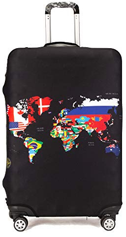 Maddy's Home Copertura elastica per valigia, con cerniera, per 53-32 cm (23-32 pollici), Mappa del mondo., L (Fit 26-28 suitcase), moderno