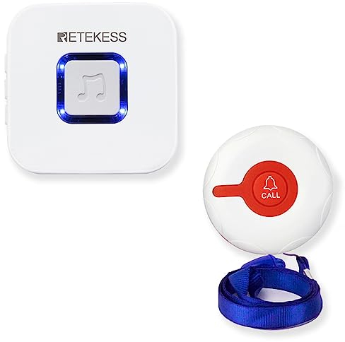 Retekess TH102 Allarme Anziani, Wireless Sistema di Chiamata Emergenza, Regalo per la Festa del Papà, 4 Livelli di Volume, 52 Melodie per Anziani Gravida Famiglia Ospedale Casa di Cura