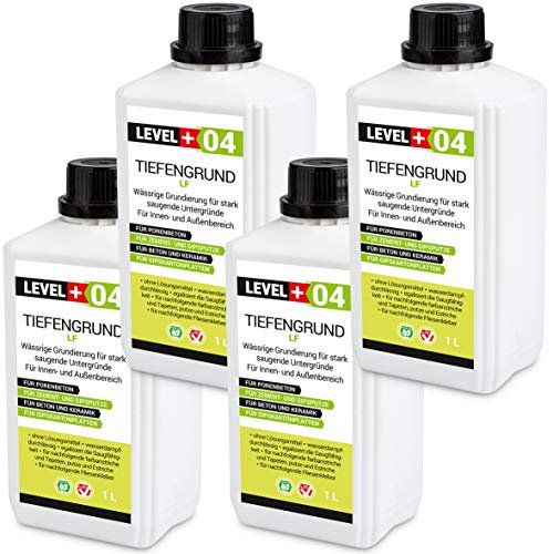 LEVEL PLUS 04 Tiefengrund LF 4L, Grundierung Wand Innen und Außen, Tiefgrund Farben Tapeten, Universal Primer Gebrauchsfertig für saugende Untergründe