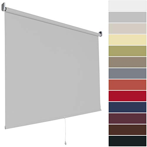 Springrollo Rollo Fenster | Stoff Blickdicht lichtdurchlässig | 13 Farben | Breite 62-202 cm Höhe bis 180 cm | Mittelzugrollo Schnapprollo anschraubbar (Größe 182 x 180 cm, Farbe Hellgrau)