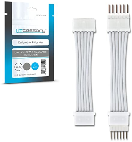 Litcessory Controller to 6-Pin Adapter for Philips Hue/Solo Lightstrip (Detachable Version, White - Micro 6-PIN V4 / Solo Lightstrip)