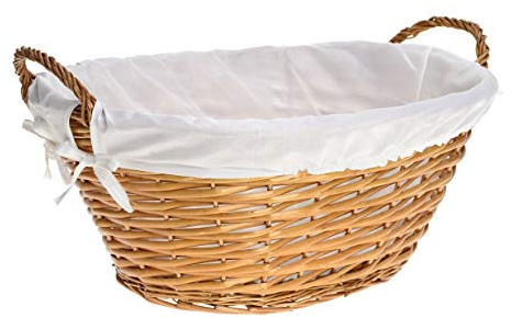 HERSIG - Pongotodo Mimbre Natural | Cesta Mimbre Ovalada con Forro y Asas - 58 x 45 x 25 cm