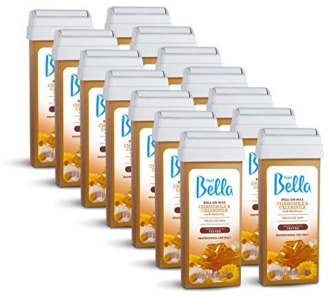 Depil Bella Brazilian Roll On Wax Chamomile and Calendula Depilatory | Body Waxing, Hair Removal Wax-Cartridge | For Men and Women | Home Self Waxing | Sensitive Skin | Painless (14 PACK)