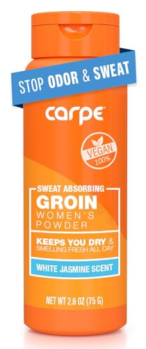 Carpe Sweat Absorbing Talc-Free Body Powder for Women, Anti-Chafing and Safe for Feminine Areas, White Jasmine Scent
