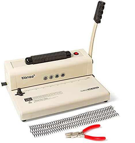 Rilegatrice TIANSE con inserto bobina elettrico, capacità di punzonatura da 12 fogli, pinza crimpatrice e spine in plastica