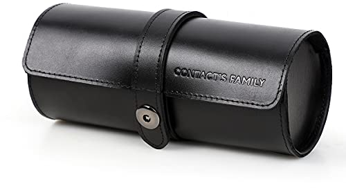 CONTACTS Leder-Uhrenbox, Reisetasche für 3 Uhren, Aufbewahrungs-Uhrenschutz, Organizer und Vitrine für Damen und Herren, Schwarz