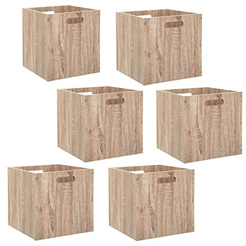 Toilinux.com Lot de 6 Boîtes de Rangement Effet Bois en MDF Mix n' modul - L. 31 x l. 31 cm - Couleur chêne Naturel