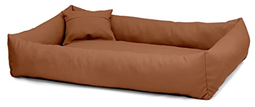 Juelle Hundebett aus Kunstleder, flauschiges Hundekissen, Hundebett für kleine Hunde, weiches und elegantes Hundesofa, Elmo S-XXL (70 x 50 cm, Karamell)