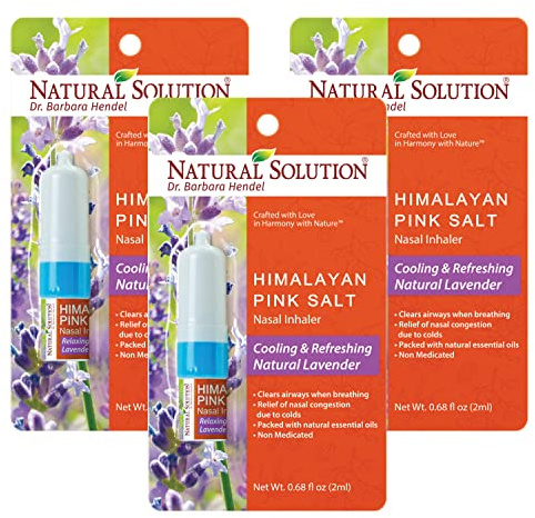 Natural Solution Nasal Inhaler with Pink Salt Aromatherapy, Improve Breathing with Relaxing & Refreshing Lavender Sinus Relief, 0.68 fl oz/Each, Pack of 3