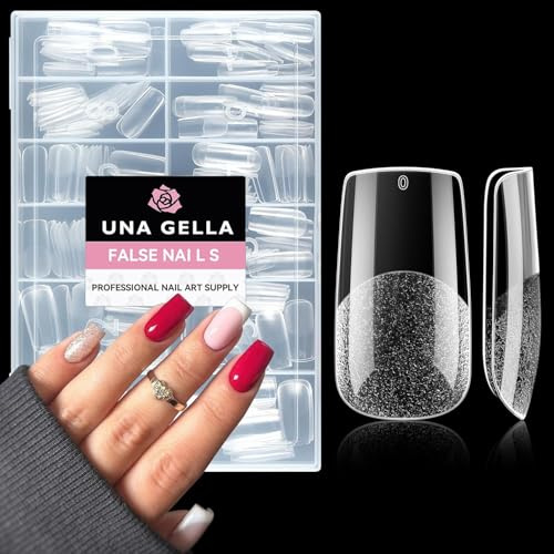 UNA GELLA Capsule Americaine Ongles Carrée, 216 Pièces 12 Tailles Extrémités Préformées en Acrylique Transparent Autocollant Home Art DIY