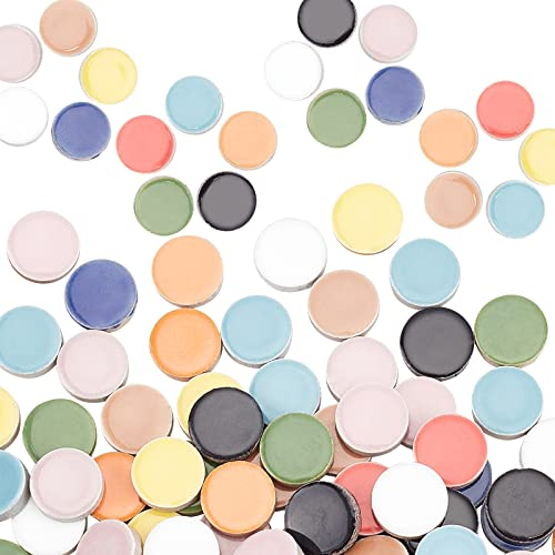 PandaHall 120 Stück Porzellan-Cabochons-Mosaikfliesen, Flaches Rundes Keramikmosaik In Verschiedenen Farben, Kristallmosaik Für Schmuck, Kunsthandwerk, Kunst, Vasen, Blumentöpfe, Heimdekoration