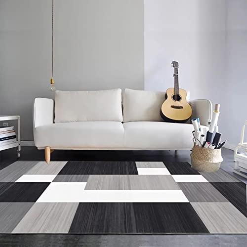 Teppich teppiche groß für Wohnzimmer,Easy Clean Wohnzimmerteppich Schwarz Grau Geometrisches Design Bedroom Rug,Teppich Kinder 80x120cm