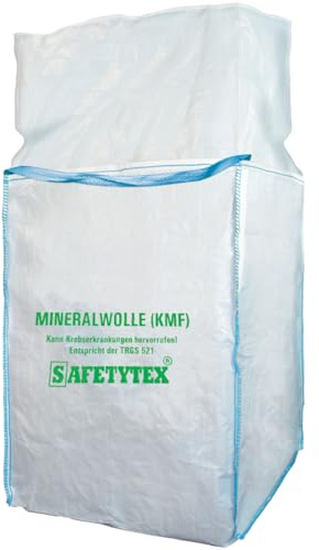 Safetytex KMF Big Bag 90x90x120 cm Mineralwolle Entsorgungssack (5 Stück) | Für Glaswolle, Mineralfaserabfälle, robust, reißfest, sicherer Transport, praktische Entsorgung, staubgeschützt
