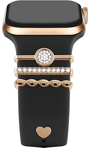 Dekorative Metallringe Schlaufen Kompatibel mit Apple Watch Silikonband Schmuckbefestigung Ersatzschlaufen Ring Charms für iWatch Serie 11/10/9/8/7/6/5/4/3/2/se Damenarmband Diamant Charms Zubehör