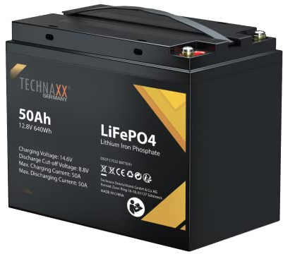 Technaxx 12,8V LiFePO4 50Ah Solarbatterie TX-234 mit 3000 Zyklen - Eingebautes Batteriemanagementsystem, niedrige Selbstentladungsrate, hohe Energiedichte, automatischer Schutz, Ultraleicht