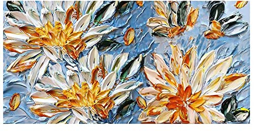 LCDIUDIU Handgemalte Acrylbilder, Moderne, Abstrakte, Weiß Blühende Dahlienblütenpflanze, Kunstwerk, Rahmenlose Handölgemälde Auf Leinwand, Wandkunst Für Wohnzimmer, Schlafzimmer, Büro, Heimdekoratio