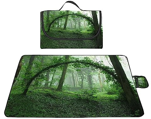 TengYuer Picknickdecke 180x200cm Stranddecke Wasserdicht Sandfrei Isoliert Faltbar Strandmatte mit Tragegriff Outdoor Campingdecke XXL für Camping Parks Strände Picknick Cyanfarbener Wald
