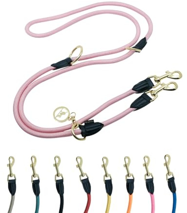 Hundeleine 3m VELVETIER® 3-Fach verstellbar für große & mittelgroße Hunde | Paracord Führleine | Nylon Doppelleine mit 2 Karabiner (Rose (Rosa), 3 m x 1.1cm)