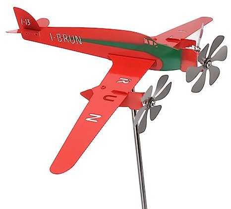 HEEPDD Molino de Viento Decorativo en Forma de Avión, Metal Rojo, Diseño 3D Resistente al Óxido, para Decoración de Jardín y Garaje