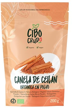 Cannella in Polvere Bio Macinata - 200g. Cannella di Ceylon in Polvere Biologica e Vegana Senza Additivi ne Conservanti. Cinnamon Powder.