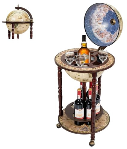 MEDIMALL Bar Globe Weinbar, Holz Kunststoff, Cremefarben/Weiß