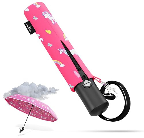 STYNGARD Regenschirm automatik Kinder mit Sicherheitsreflektoren - Kinder Regenschirm Mädchen/Junge - Automatik Kinderschirm Schulranzen Modell - ROTTERDAM
