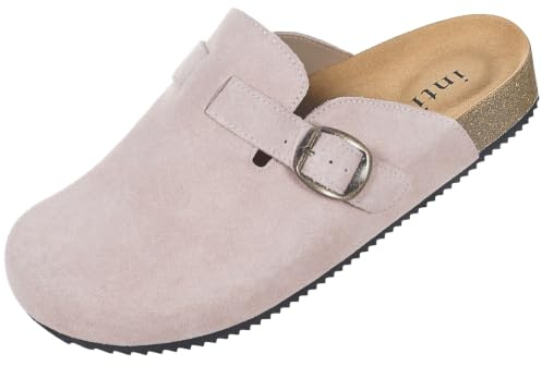 Intini Zoccoli e Sabot Uomo Donna Ciabatte in Pelle Chiuse | Pantofole Comodo, Scarpe con Adjustable chiusura, Ciabatta Sottopiede in Sughero