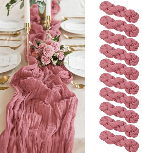 Paquet de 10 chemins de Table en étamine Rose poussiéreux, Chemin de Table en Gaze de 10 Pieds en Tissu d'étamine Semi-Transparent pour réception de Mariage, décor de Douche Nuptiale