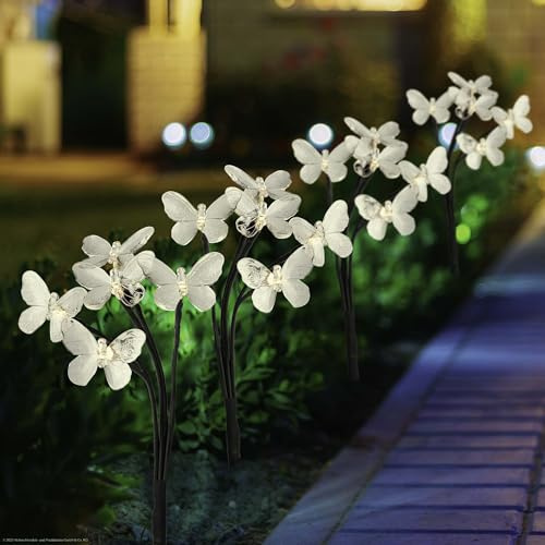 hellum 4er Set Schmetterling solar, Solarlichter für außen mit jeweils 5 warmweiße LED, solar Schmetterlinge Erdspiess, Solarlampen für außen Garten, LED Lampe mit Gartenstäben 350142