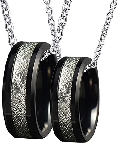Gualiy Halskette Paare Personalisiert, Halsketten Anhänger Wolfram 8mm Schwarz Ring Einlegen Silber Metall Halskette Damen 60 + Herren 62