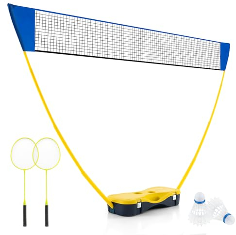 COSTWAY Badminton Netzständer, tragbares Federballspiel mit Schlägern, 2 Federbällen, Netz & Aufbewahrungsbox, Komplett Badminton Set für Tennis Volleyball für Indoor Outdoor (Gelb)