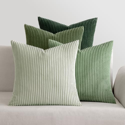 MIULEE Kissenbezug 50x50 4er Set Kordsamt Kissenhülle sofakissen Green | Weiche Kissenhülle Dekorative Sofakissen Quadratische Dekokissen Zierkissenbezug Gestreifte Kissenbezüge für Wohnzimmer