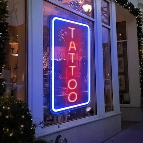 LED Aryl Tattoo Neonschild für Tattoo Shop Tür und Wandleuchte Dekor wiederverwendbar dimmbar Tattoo Geschenke für Tattoo Liebhaber Tattoo Dekor Ladenschild offen, 43x22.8 cm