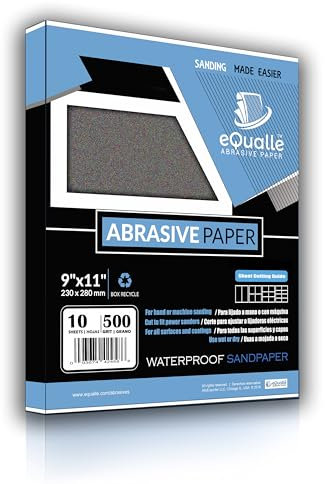 500 Grit Sandpaper Sheets 10Pack 9x11 in Waterproof Abrasive Heavy Duty Smooth Sanding Wood Metal Drywall Surface Preparation Lija para Preparación De Pintura Rust Removal Woodworking