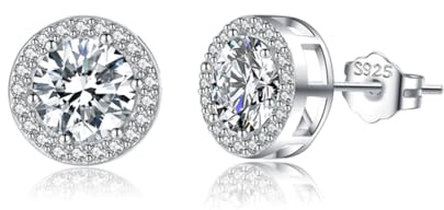 SLUYNZ Sterling Silber Zirkonia Runde Halo Ohrstecker für Frauen Teenager Runde simulierte Diamant Ohrstecker Runde CZ Ohrstecker 7MM / 8MM / 9MM