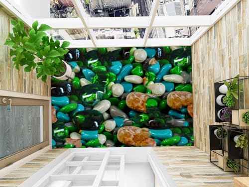 Benutzerdefinierte Boden Wasserdichte Stereo-Aufkleber 3D-grüner Stein, 150 x 105 cm 3D-Bodenfliesen Aufkleber Bodenbelag Tapete Wandbild PVC Wasserdicht selbstklebende Tapete Wohnkultur