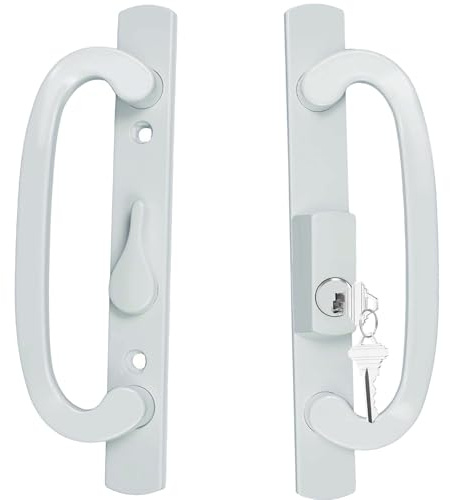 Keyed Sliding Patio Glass Door Handle Set Fits for Truth Legacy & Sash Controls P/N #2265, 45° Keyway w/o Mortise Lock, 3-15/16 Hole Centers, Non-Handed, White Diecast, B Position