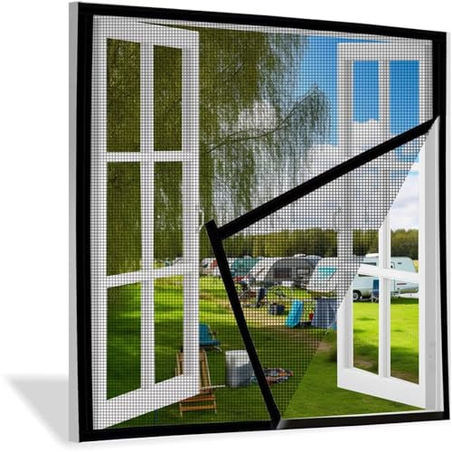 Teleskop Fenstervorhang, 65x145cm Schwarz Netz Insektenschutz, Fliegengitter, Lamellenvorhang, Türvorhang mit Teleskop Lamellen