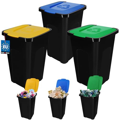 KOTARBAU® Set 3 Poubelles 50L de Tri Sélectif | Jaune | Pour Cuisine et Extérieur | Bacs de Recyclage