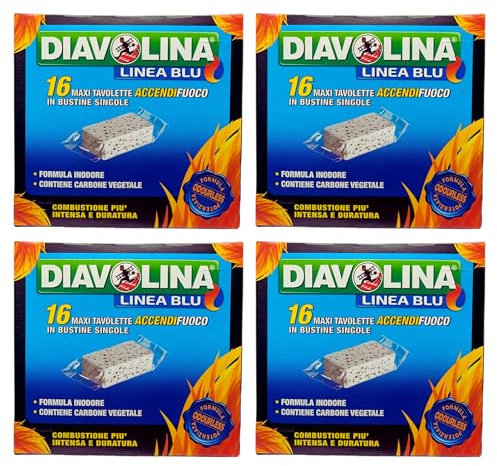 FEI FAN MAXI TAVOLETTE ACCENDIFUOCO IN BUSTINE SINGOLE, Formula Inodore, Contiene Carbone Vegetale, Confezione da 16 tavolette