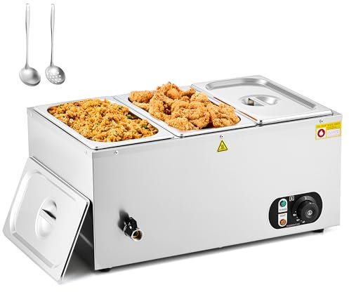 Wilprep Scaldavivande Elettrico a Bagnomaria Scaldavivande Professionale in Acciaio Inox da 1500W con 3 Pentole da 1/3 con Temperatura Regolabile per Buffet Catering e Ristoranti